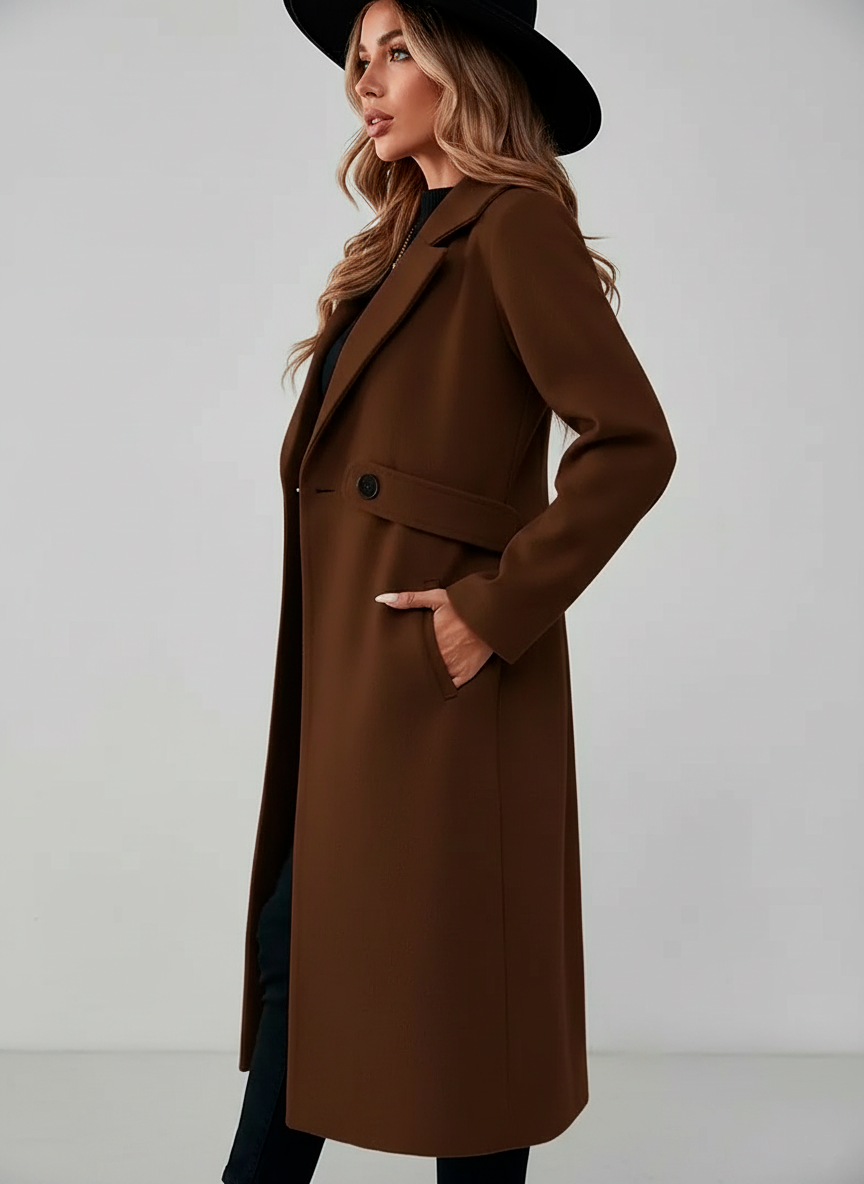 Timeless Elegance: Black Tweed Long Coat with Adjustable Belt