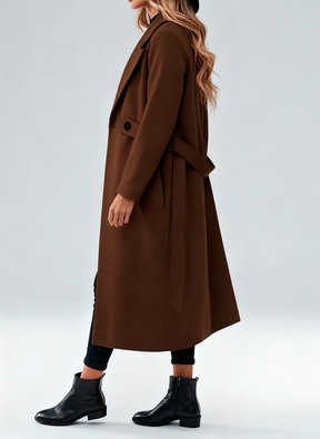 Timeless Elegance: Black Tweed Long Coat with Adjustable Belt