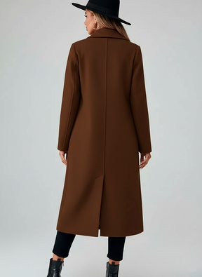 Timeless Elegance: Black Tweed Long Coat with Adjustable Belt