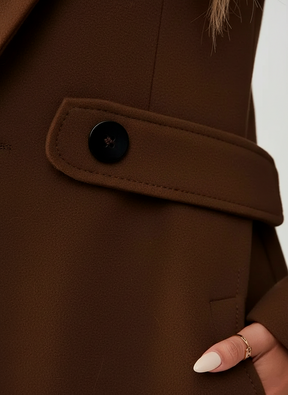 Timeless Elegance: Black Tweed Long Coat with Adjustable Belt