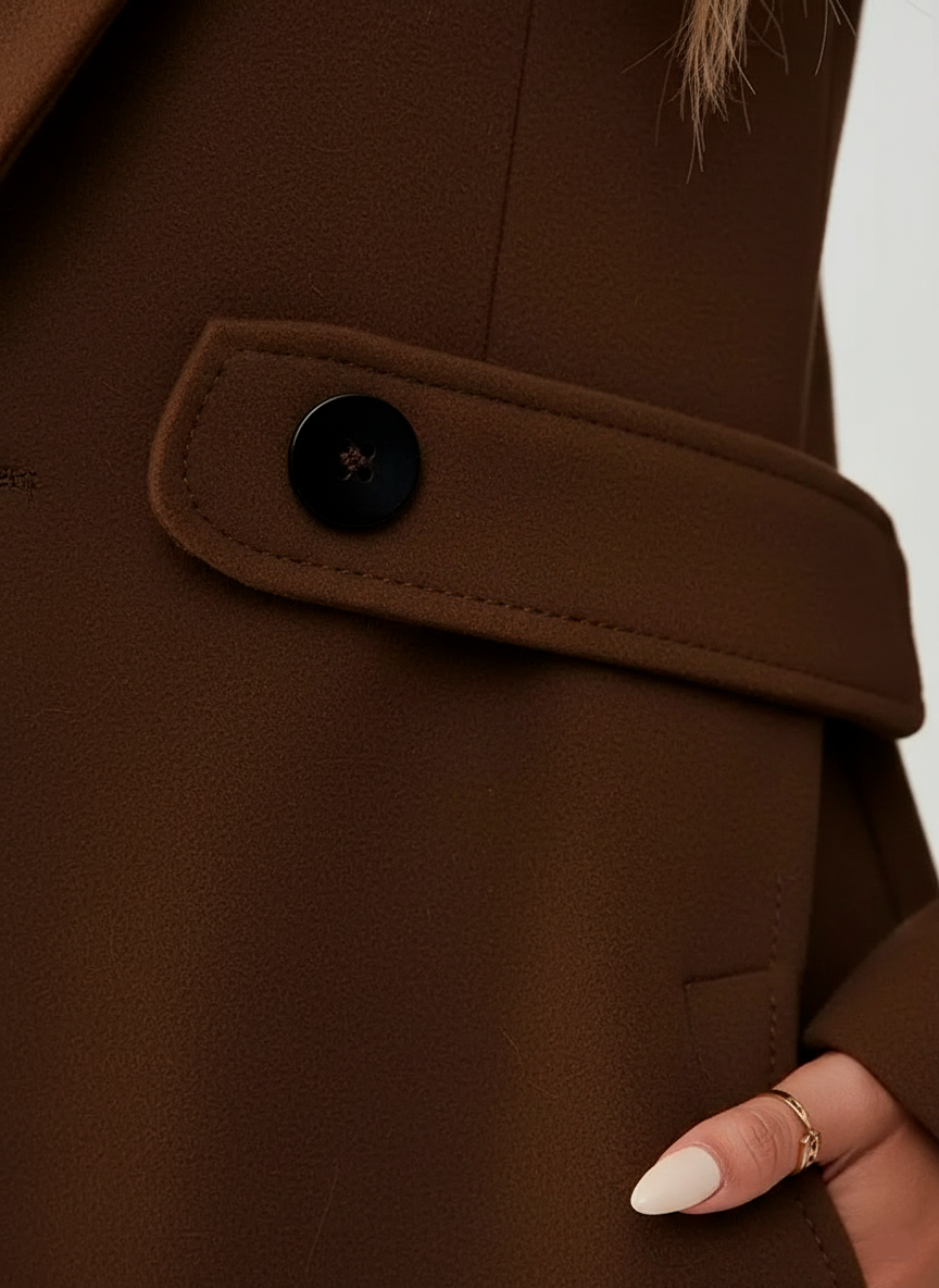 Timeless Elegance: Black Tweed Long Coat with Adjustable Belt