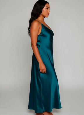 Elegant V-Neck Maxi Dress with High Waist and Side Slit