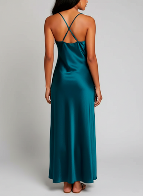 Elegant V-Neck Maxi Dress with High Waist and Side Slit