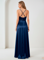 Elegant Plus Size Satin Gown with V-Neck and Side Slit