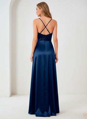 Elegant Plus Size Satin Gown with V-Neck and Side Slit