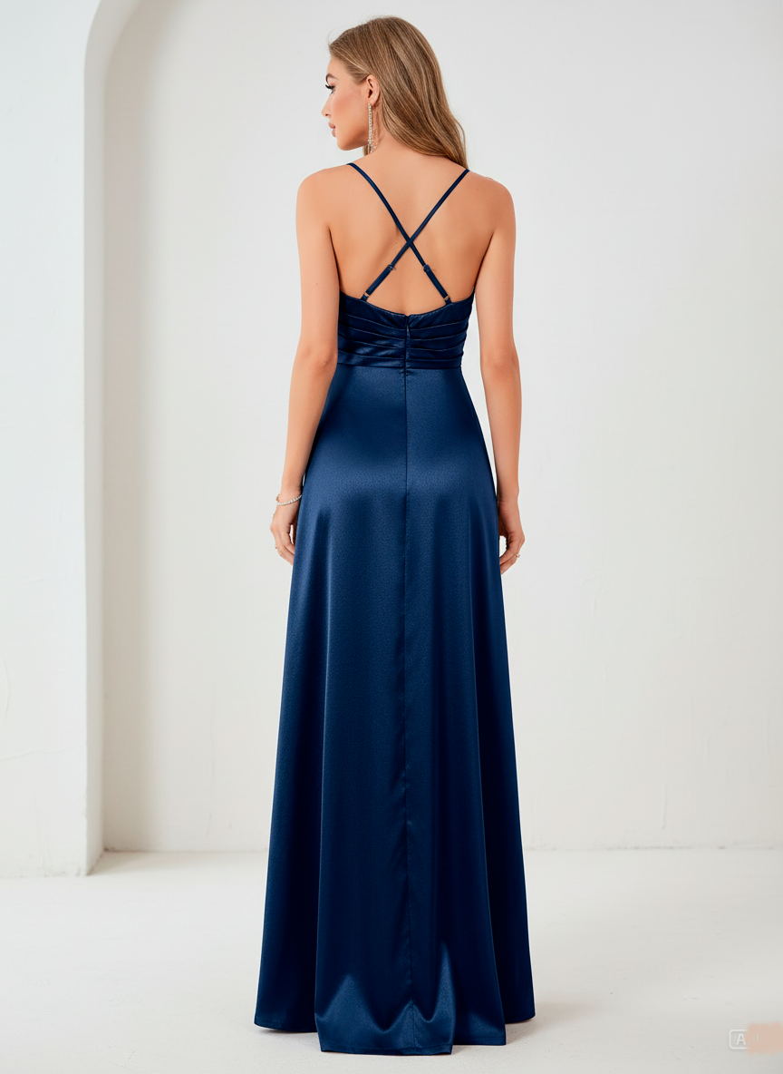 Elegant Plus Size Satin Gown with V-Neck and Side Slit