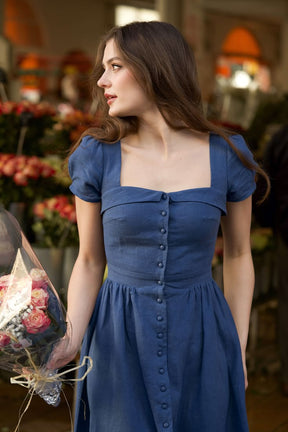 Elegant Vintage Linen Summer Dress